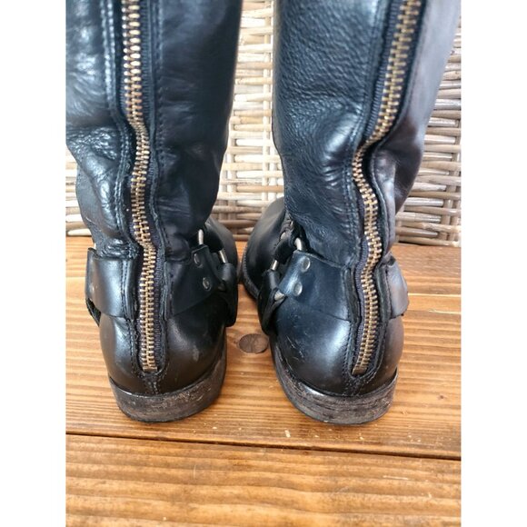 Vintage Frye Black Leather Knee-High Boots With Buckle & Zipper Detail Size 8 - Picture 7 of 10